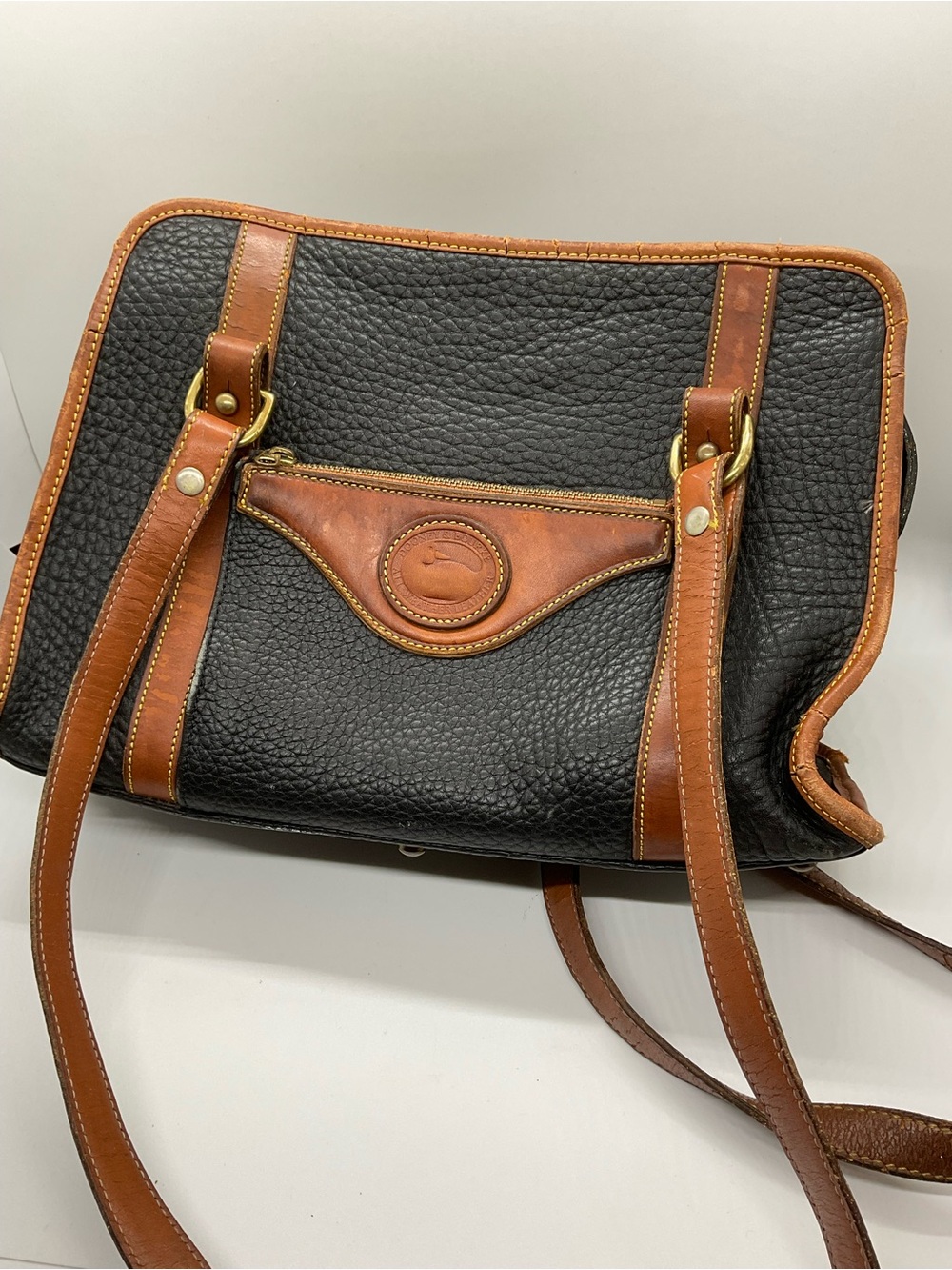 Authentic Vintage Leather DOONEY AND BOURKE AWL Satchel Shoulder Bag Black & Tan